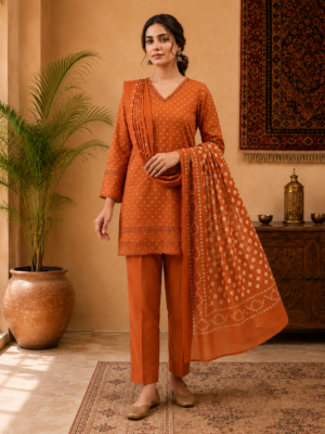 Women’s Cotton  Printed Co-Ord Set with Farshi Salwar & Dupatta
