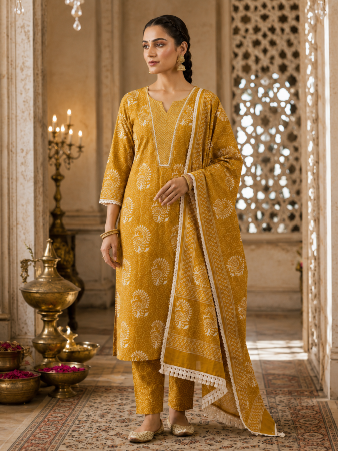 Golden Digital Printed Cotton Suit