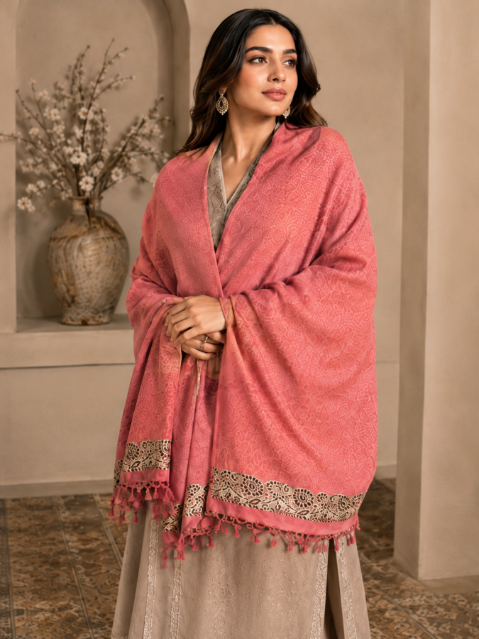 Poly Wool Self Jama Border Shawl
