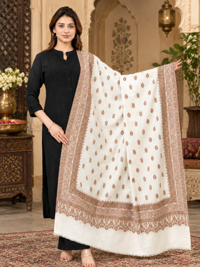 Poly Wool Daur Butti Shawl