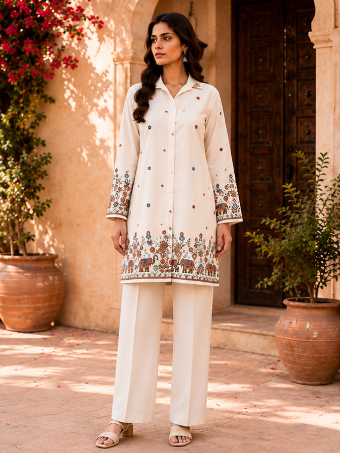 White embroidered cotton co-ord set