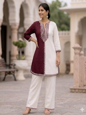 COTTON SILK CO-ORD SET WITH  EMBROIDERY (XXL)
