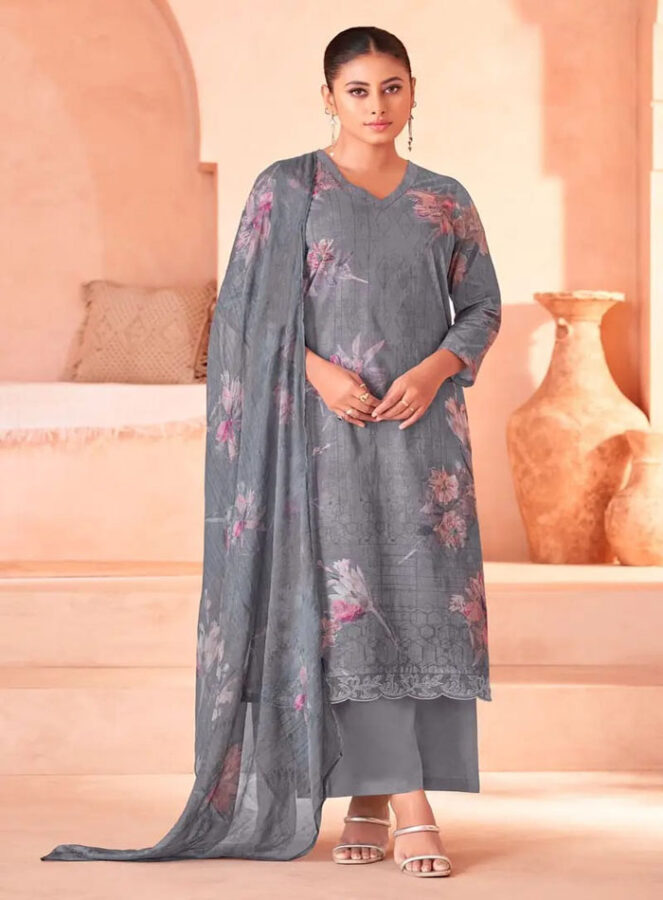 DIGITAL PRINTED UNSTITCHED LAWN COTTON SUIT WITH HAND WORK